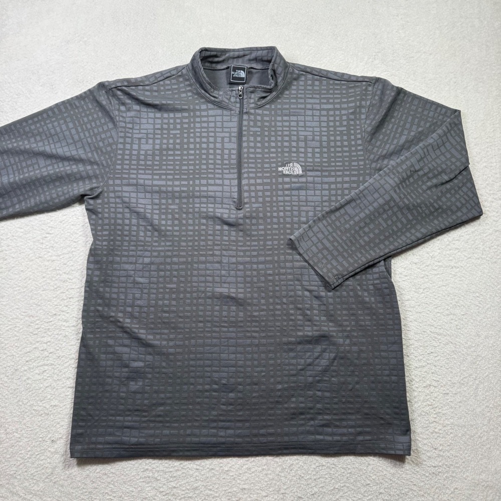 The North Face Quarter Zip Pullover Mens Large Grey Excellent Grid Pattern